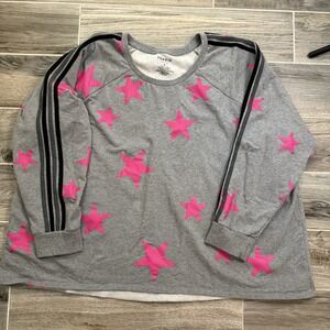 Torrid Everyday Fleece Active Striped Sweatshirt Womens 4 Gray Pink Stars